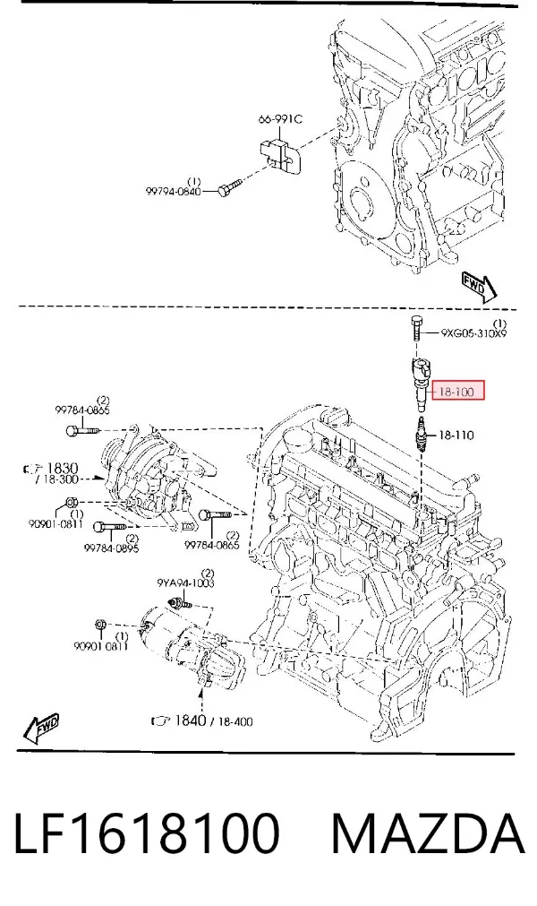 Bobina de ignição LF1618100 Mazda