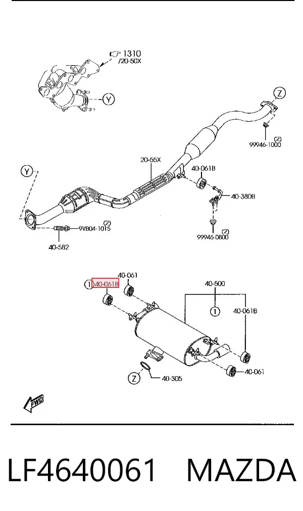 Coxim de fixação do silenciador LF4640061 Mazda