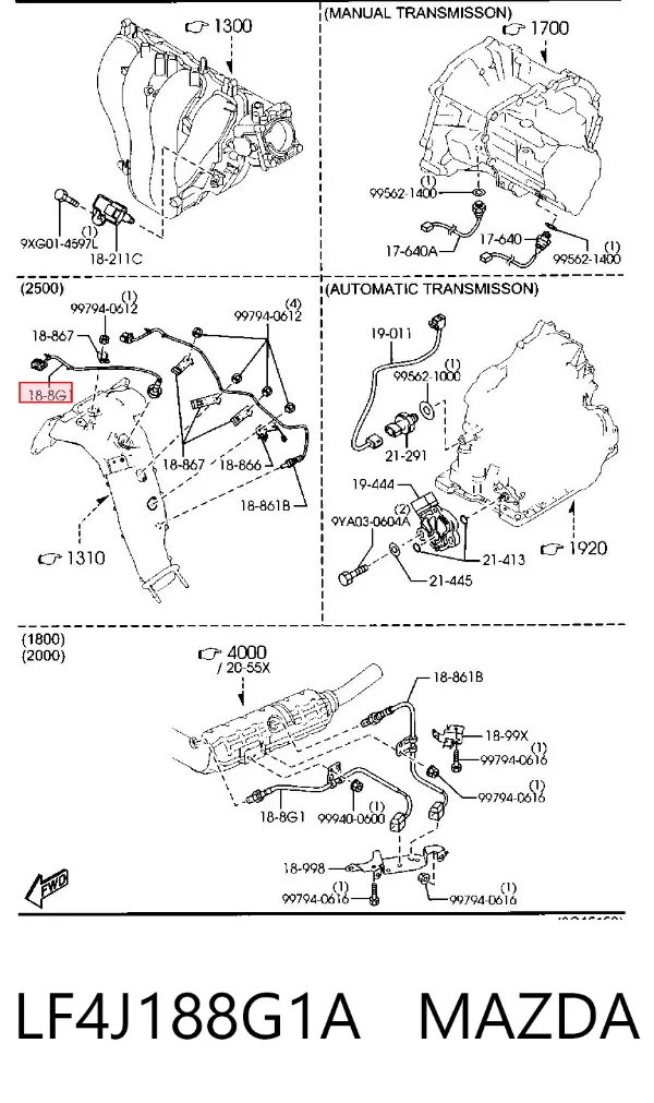 Sonda lambda, sensor de oxigênio até o catalisador LF4J188G1A Mazda