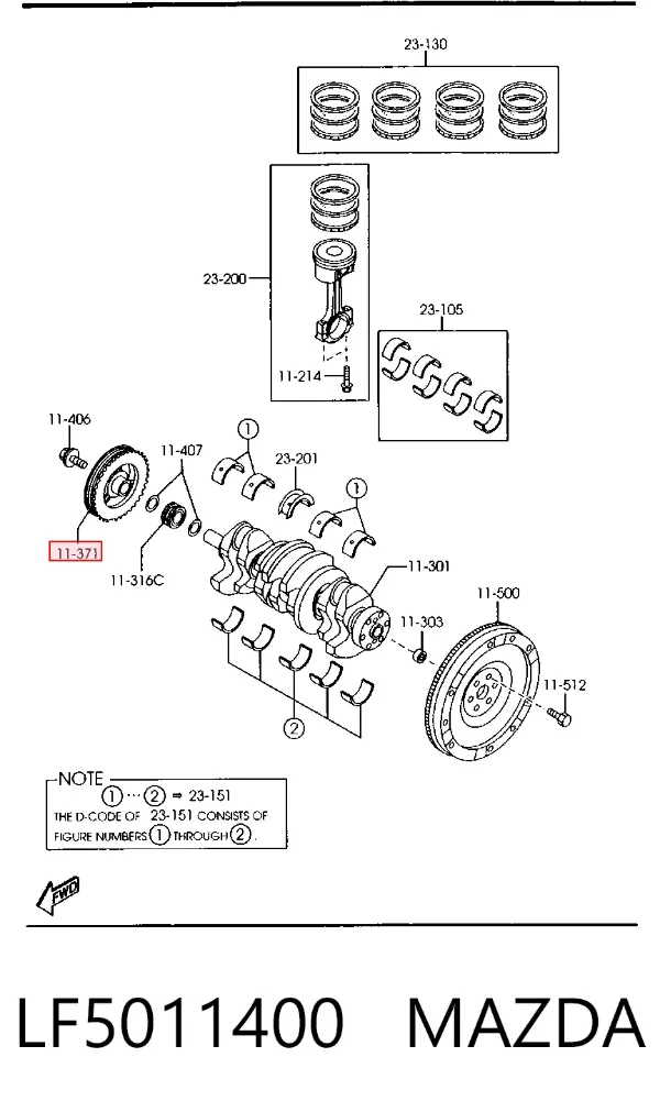 Polia de cambota LF5011400 Mazda