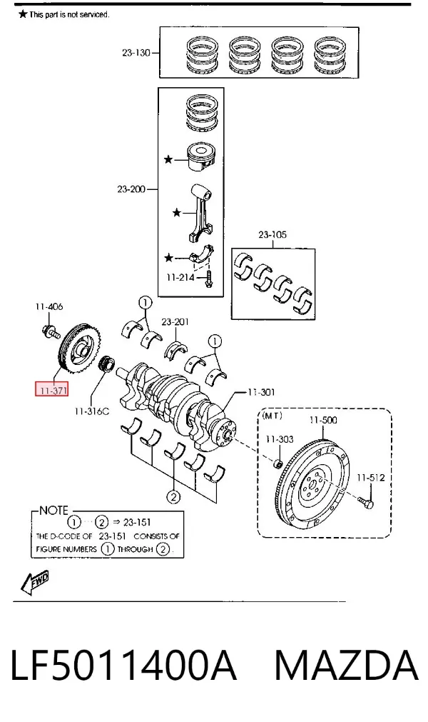 Polia de cambota LF5011400A Mazda