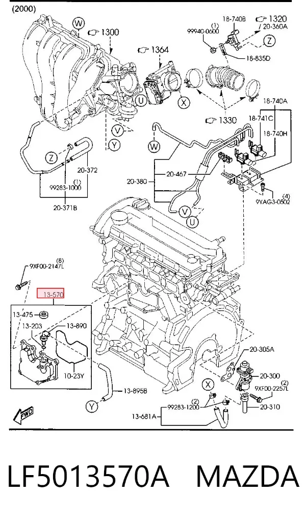 Separador de óleo (separador) do sistema de ventilação de cárter LF5013570A Mazda
