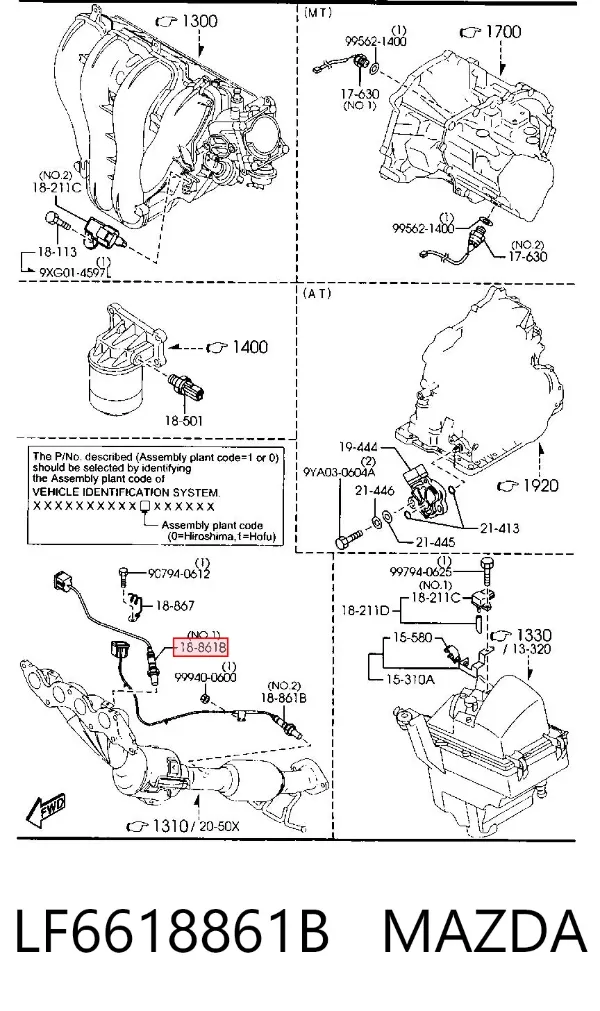 Sonda lambda, sensor de oxigênio até o catalisador LF6618861B Mazda
