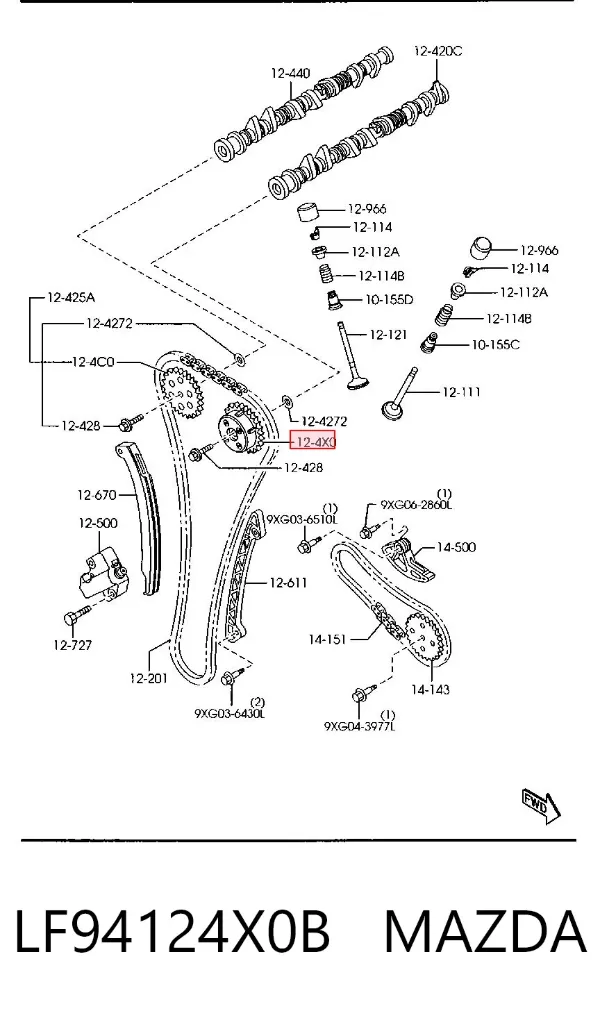 Engrenagem de cadeia de roda dentada da árvore distribuidora de admissão de motor LF94124X0B Mazda