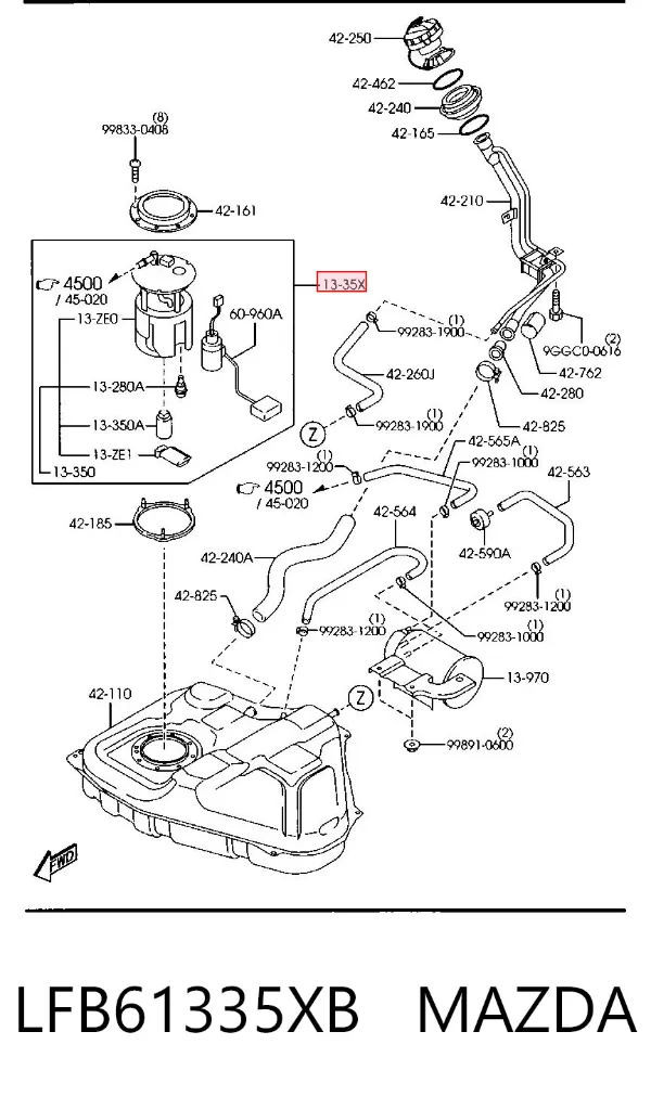 Módulo de bomba de combustível com sensor do nível de combustível Mazda 5 I