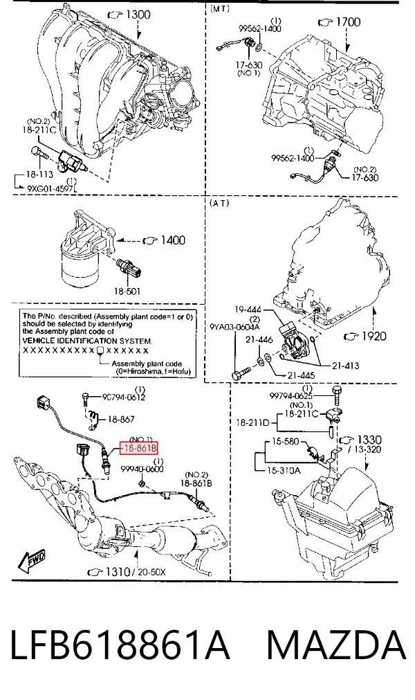 Sonda lambda, sensor de oxigênio até o catalisador LFB618861A Mazda