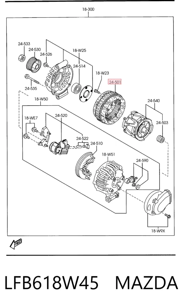 Enrolamento do gerador, estator LFB618W45 Mazda