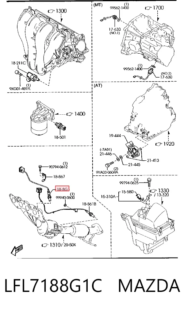 Sonda lambda, sensor de oxigênio até o catalisador LFL7188G1C Mazda