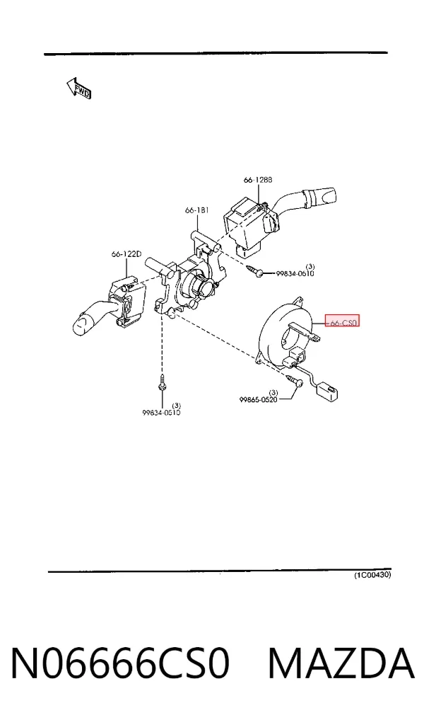 Anel AIRBAG de contato, cabo plano do volante N06666CS0 Mazda