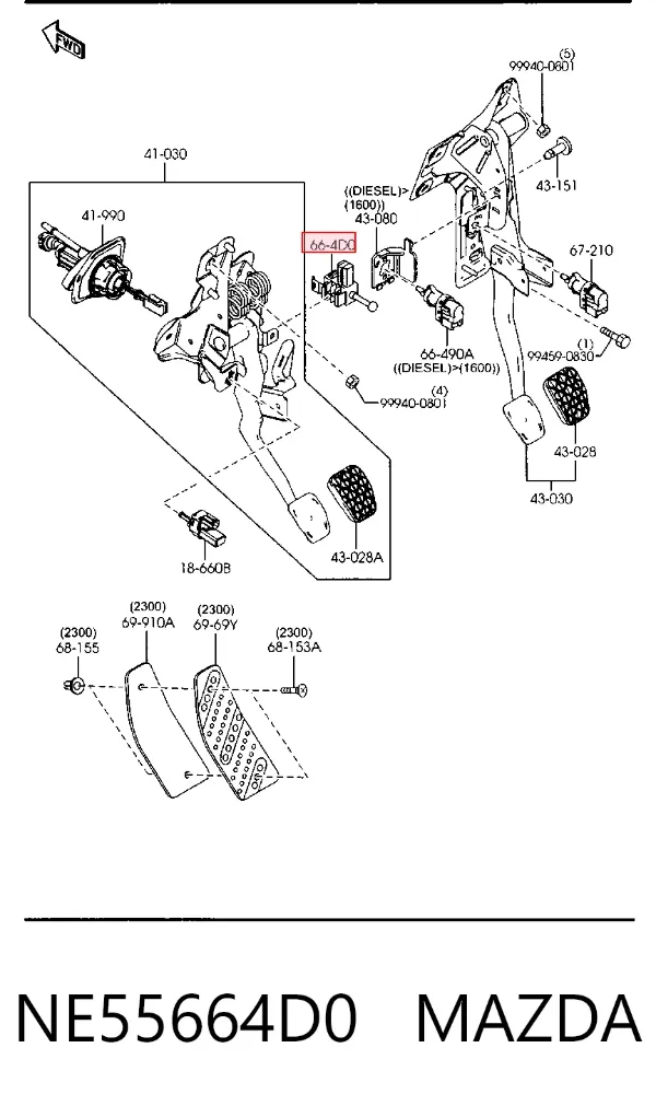 Sensor de ativação de embraiagem NE55664D0 Mazda