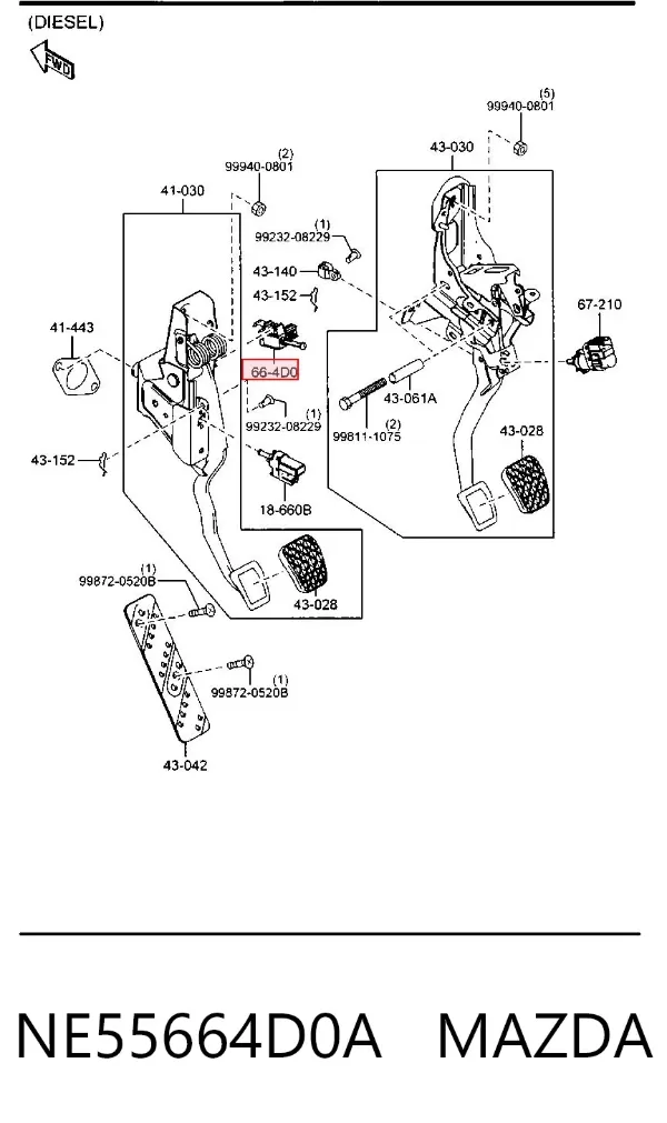 Sensor de ativação de embraiagem NE55664D0A Mazda