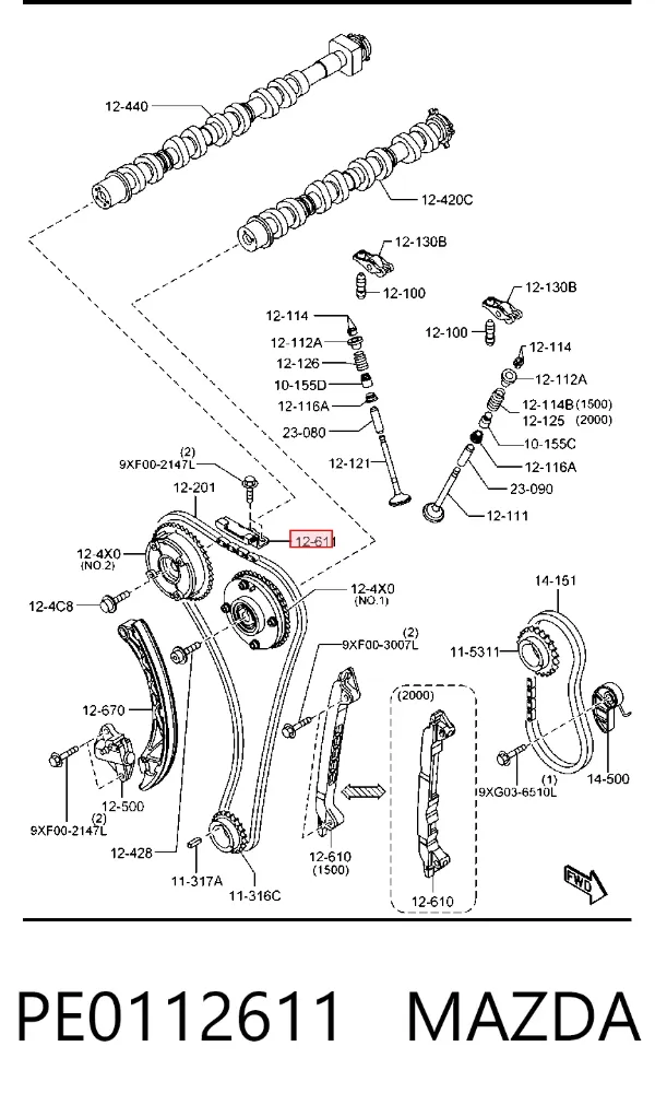 Amortecedor de cadeia do mecanismo de distribuição de gás, superior CBC Mazda 3 BM, BN