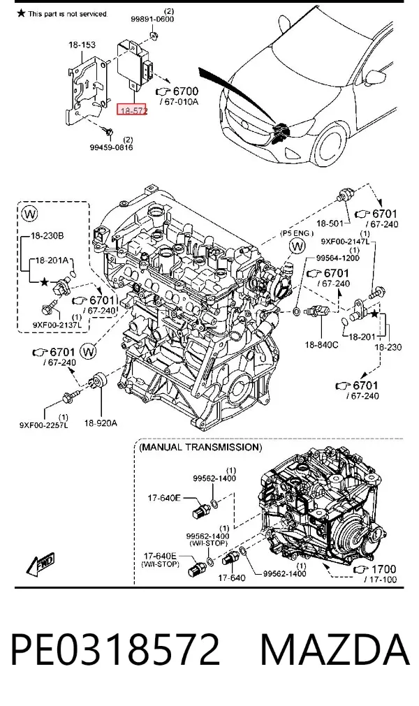 Módulo de direção (Centralina eletrônica) da rede de bordo PE0318572 Mazda