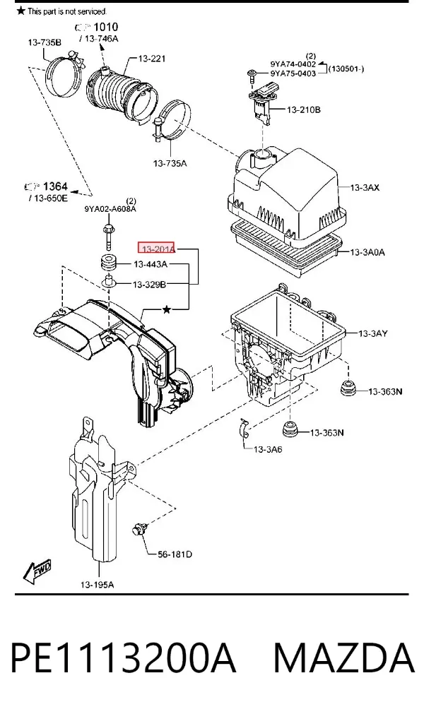 Tomada de ar de filtro de ar PE1113200A Mazda