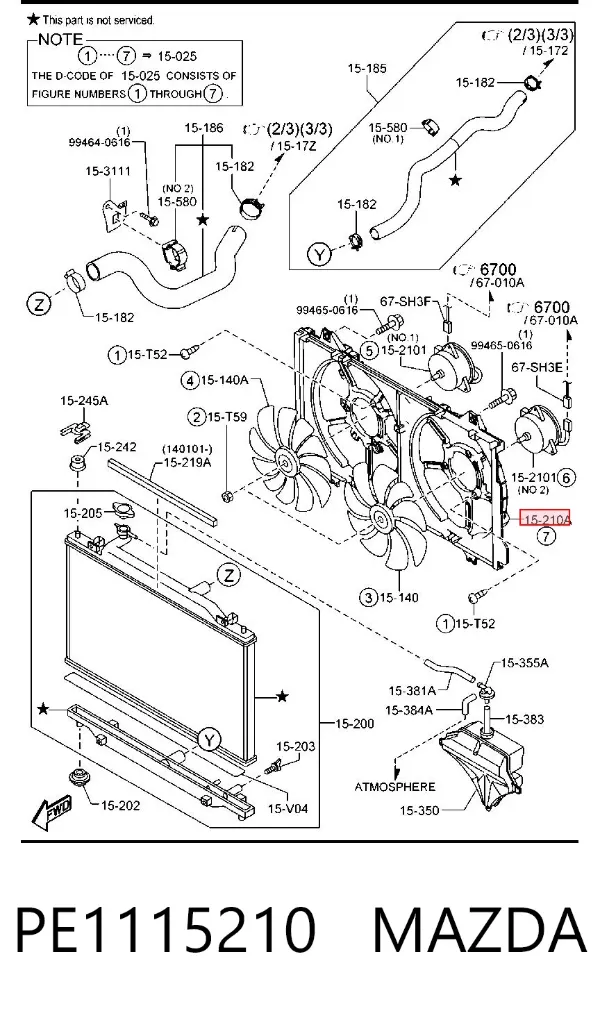 Difusor do radiador de esfriamento PE1115210 Mazda