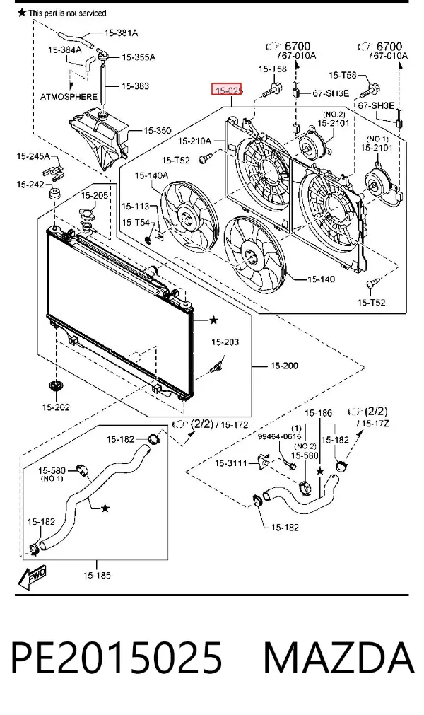 Difusor do radiador de esfriamento, montado com motor e roda de aletas PE2015025 Mazda