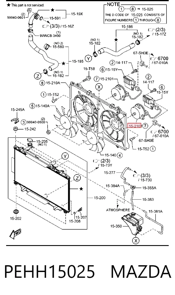 Ventilador elétrico de esfriamento montado (motor + roda de aletas) esquerdo PEHH15025 Mazda