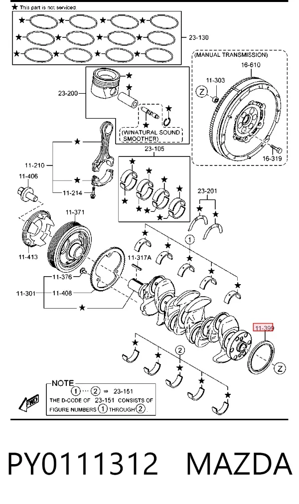 Vedação traseira de cambota de motor PY0111312 Mazda