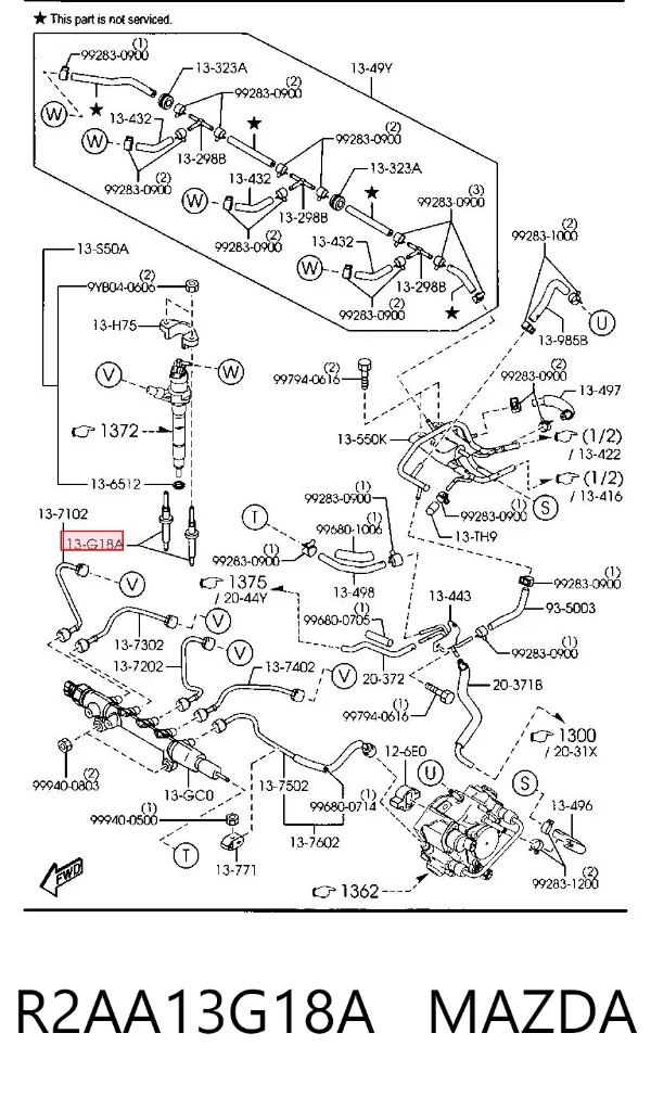 Parafuso de fixação do injetor R2AA13G18A Mazda