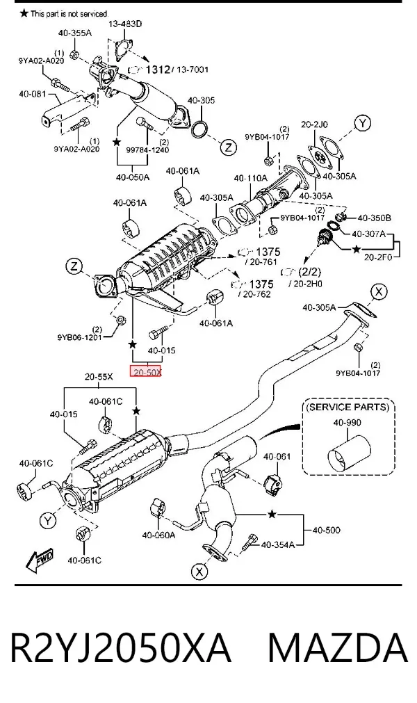 Filtro de partículas do sistema dos gases de escape R2YJ2050XA Mazda
