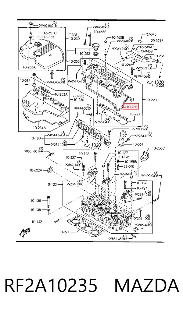 Vedante de tampa de válvulas de motor RF2A10235 Mazda