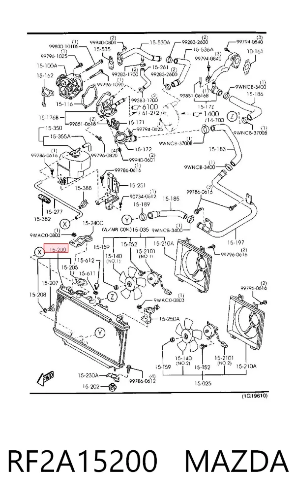 Radiador de esfriamento de motor RF2A15200 Mazda