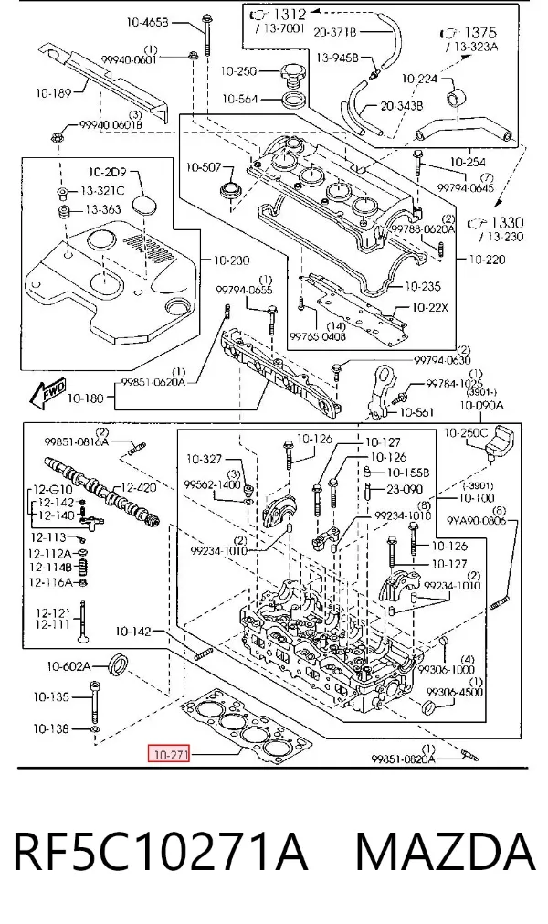 Vedante de cabeça de motor (CBC) RF5C10271A Mazda