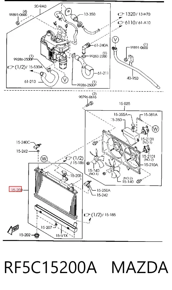 Radiador de esfriamento de motor RF5C15200A Mazda