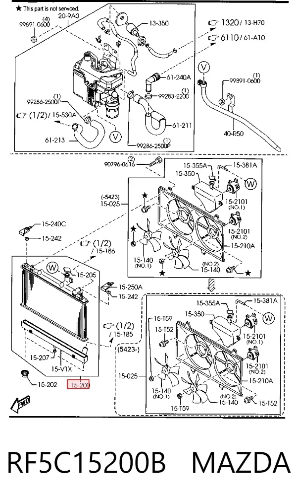 Radiador de esfriamento de motor RF5C15200B Mazda