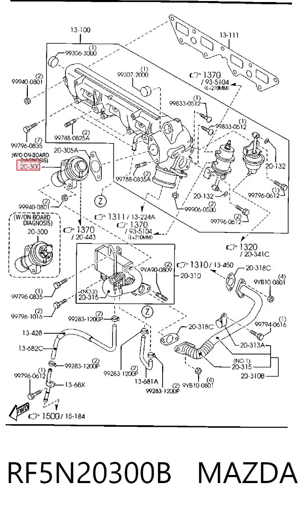 Válvula EGR de recirculação dos gases RF5N20300B Mazda
