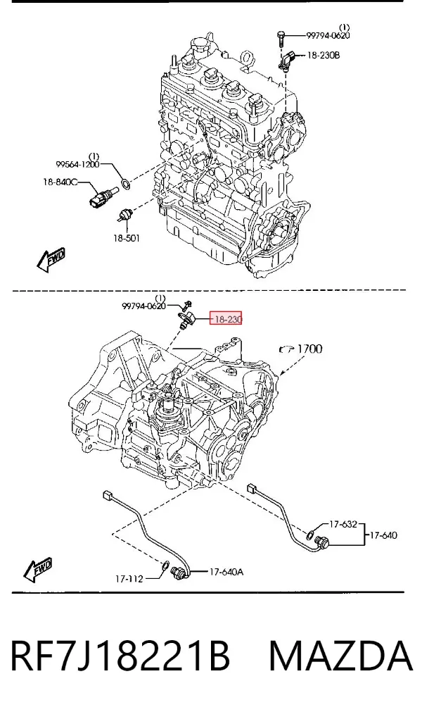 Sensor de posição (de revoluções) de cambota RF7J18221B Mazda