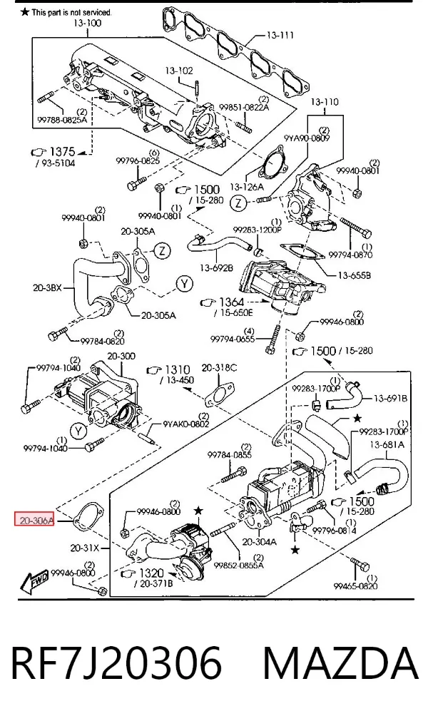 Vedante de válvula EGR de recirculação RF7J20306 Mazda