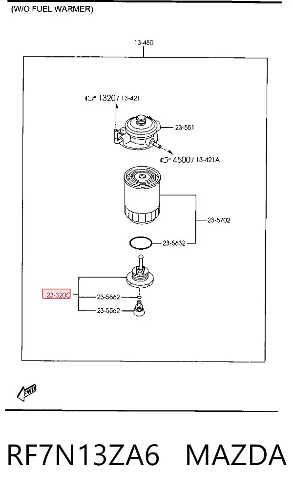 Sensor do nível da água de filtro de combustível RF7N13ZA6 Mazda