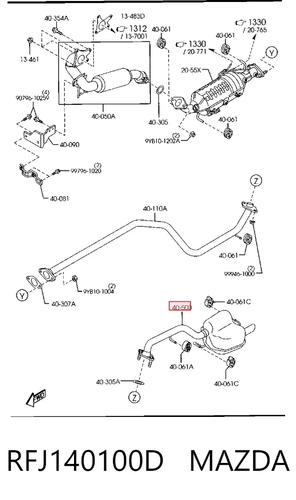 Silenciador, parte traseira RFJ140100D Mazda