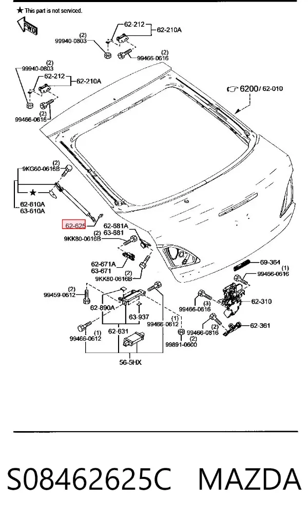 Amortecedor de tampa de porta-malas (de 3ª/5ª porta traseira) S08462625C Mazda