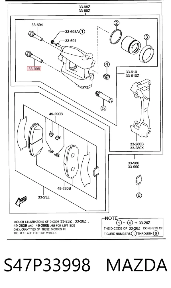 Guia de suporte dianteiro S47P33998 Mazda