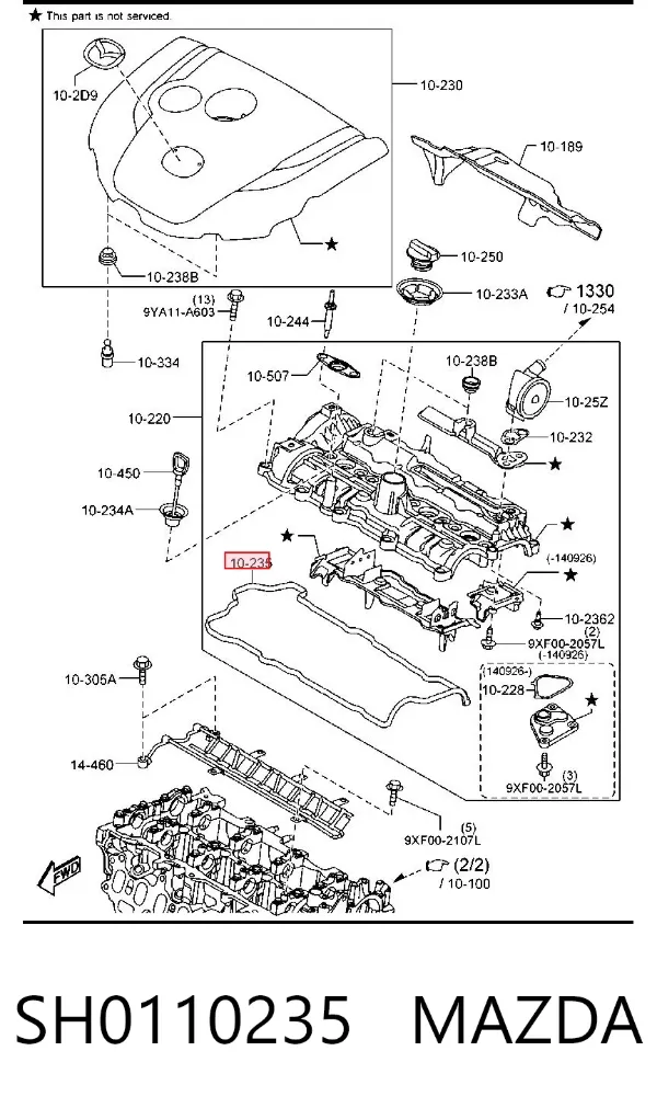 Vedante de tampa de válvulas de motor SH0110235 Mazda