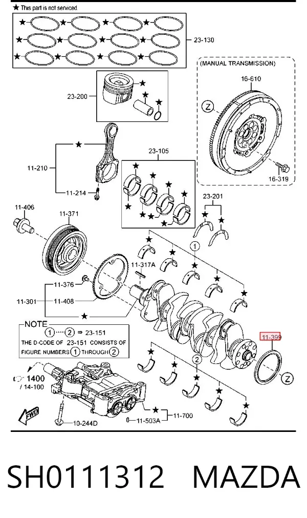 Vedação traseira de cambota de motor SH0111312 Mazda