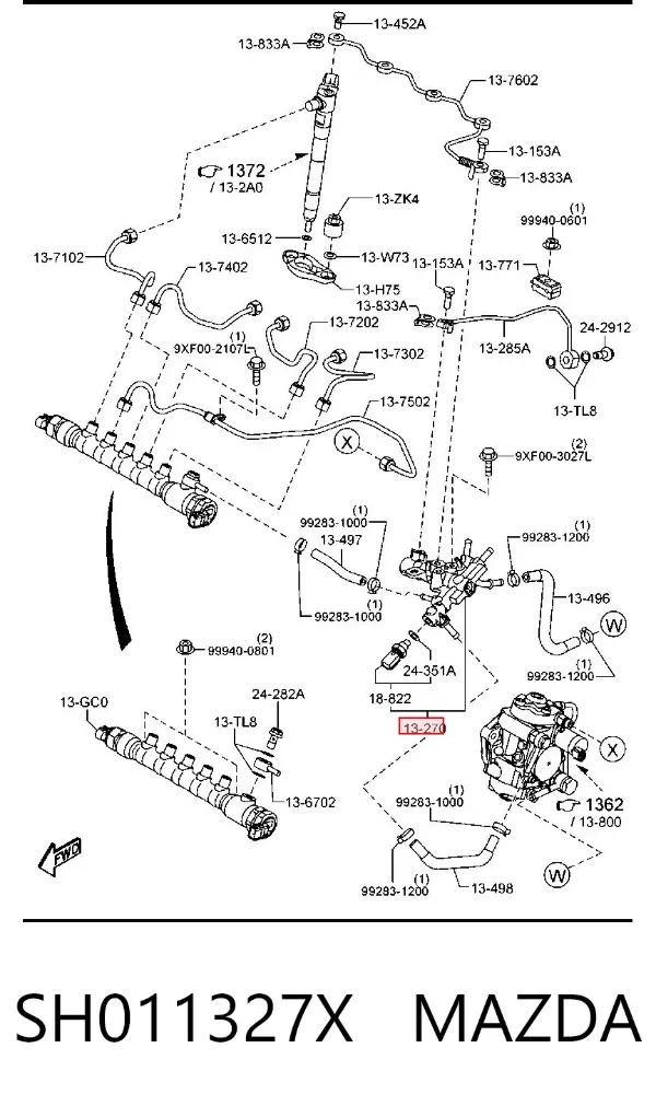 Válvula de retenção para devolução de combustível SH011327X Mazda