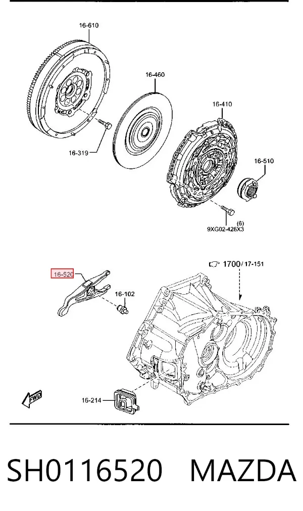 Forquilha de embraiagem SH0116520 Mazda