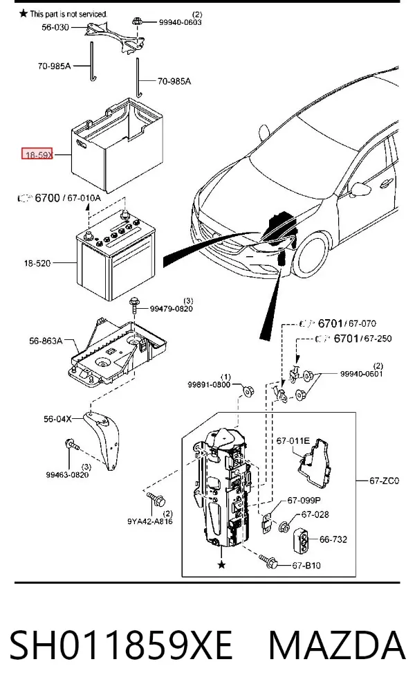Cárter de bateria recarregável (PILHA) SH011859XE Mazda