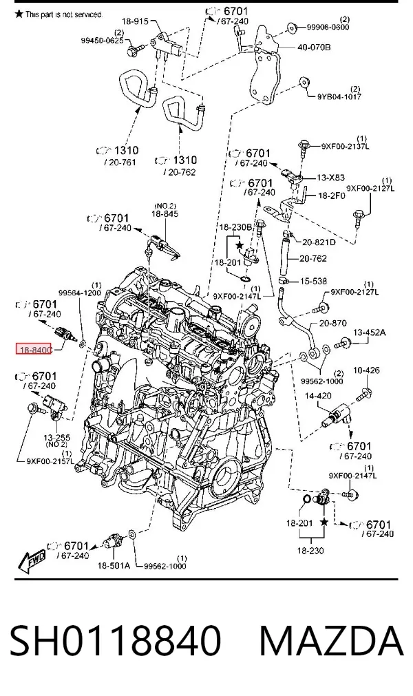 Sensor de temperatura do fluido de esfriamento, no dispositivo SH0118840 Mazda