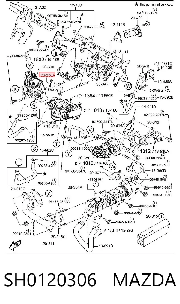 Vedante de válvula EGR de recirculação SH0120306 Mazda