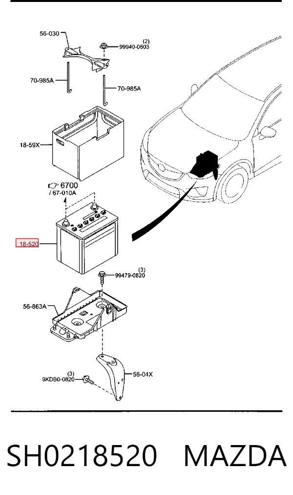 Bateria recarregável (PILHA) SH0218520 Mazda