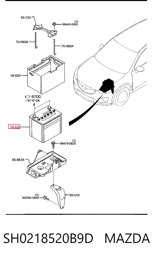 Bateria recarregável (PILHA) SH0218520B9D Mazda