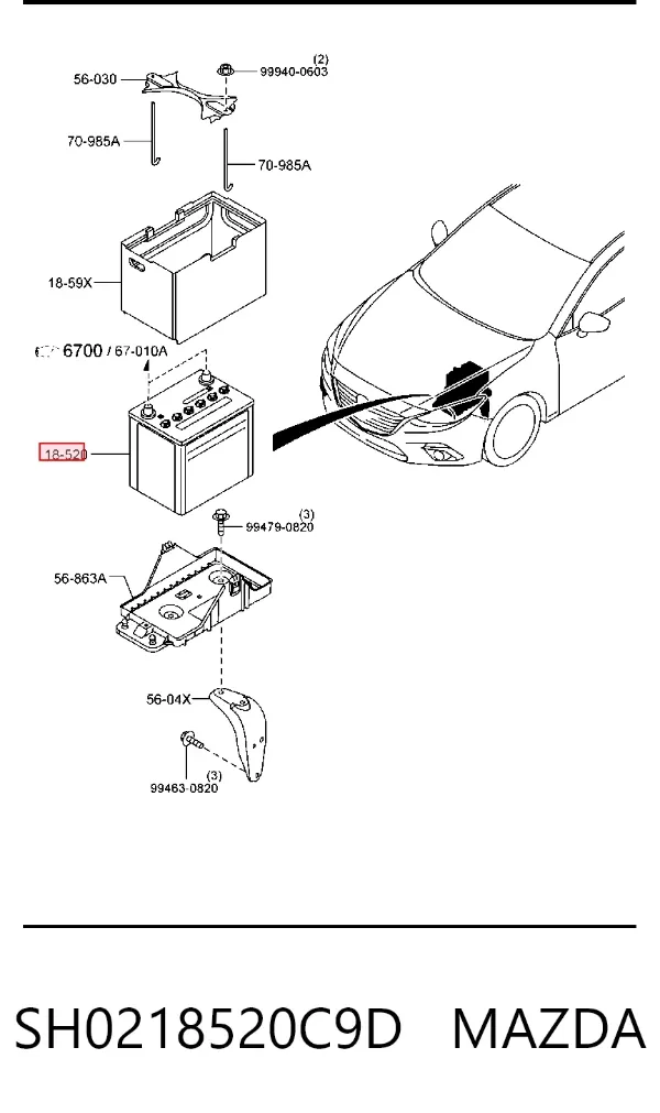 Bateria recarregável (PILHA) SH0218520C9D Mazda