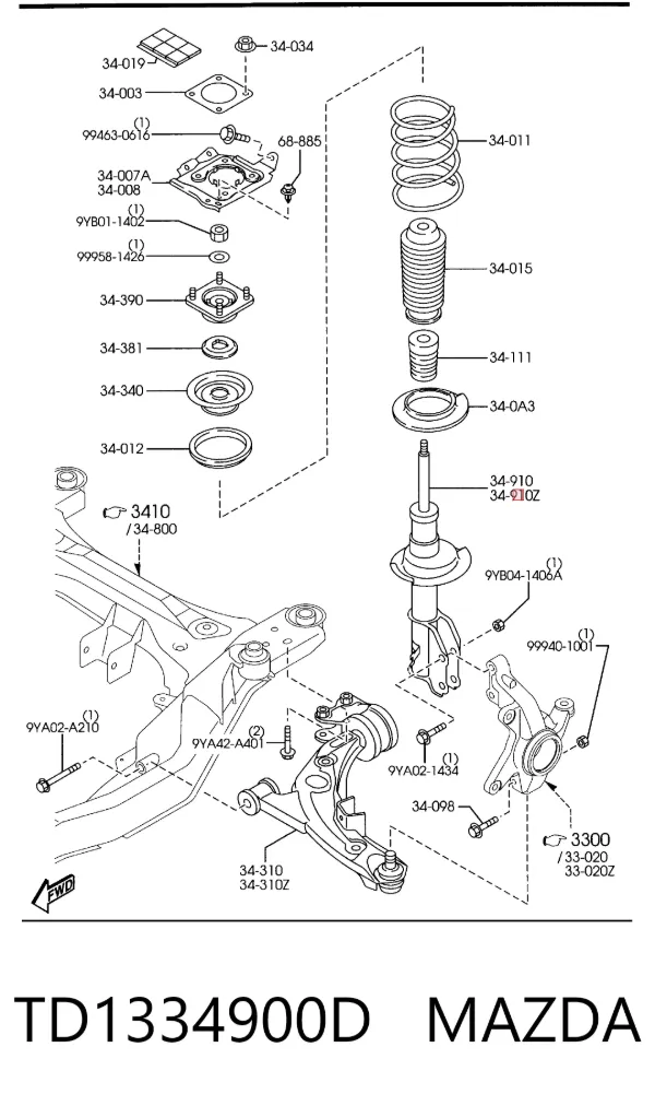 Amortecedor dianteiro esquerdo TD1334900D Mazda