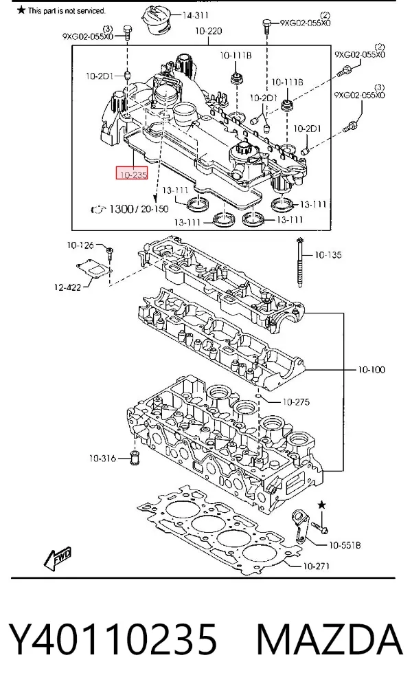 Vedante de tampa de válvulas de motor Y40110235 Mazda