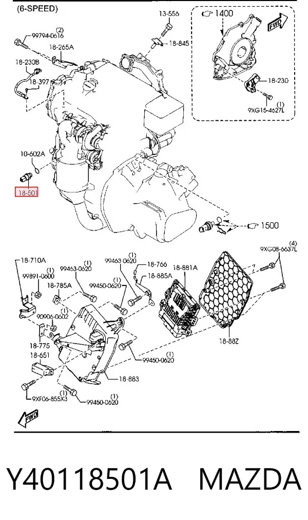 Sensor de pressão de óleo Y40118501A Mazda