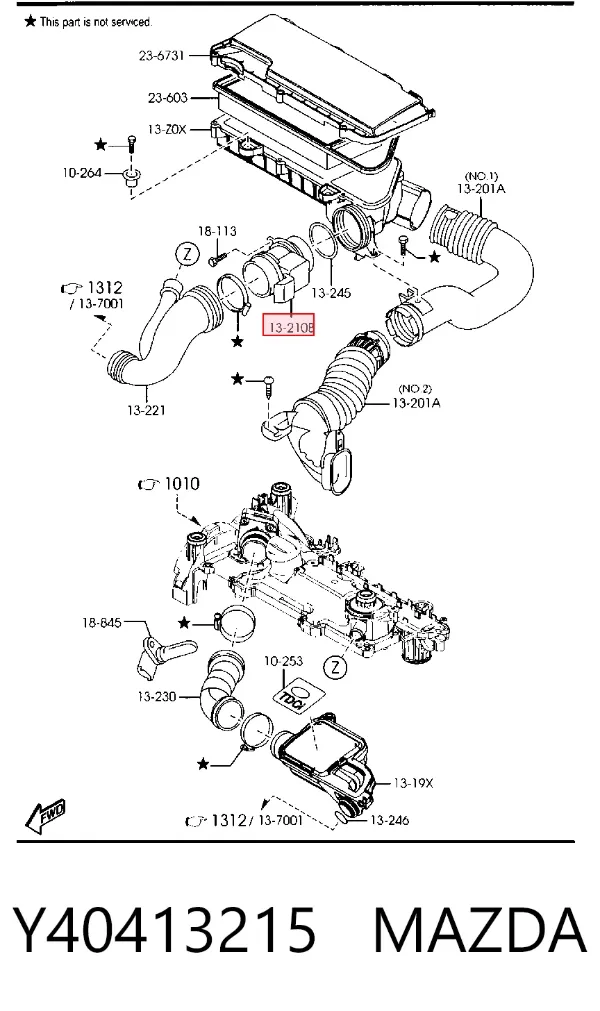 Sensor de fluxo (consumo) de ar, medidor de consumo M.A.F. - (Mass Airflow) Y40413215 Mazda